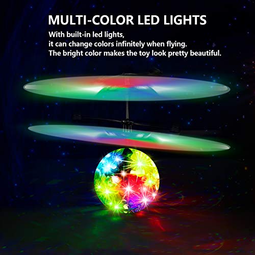 kizplays UTTORA Flying Ball Kids Toys Flying Toys for Kids Hand Control LED Disco Lights RC Flying Drone Toys for Boys Girls 7 8 9 10 11 12 Birthday Indoor Outdoor Rechargeable