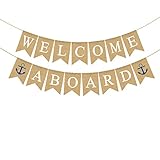 Jute Burlap Welcome Aboard Banner Nautical Boy Baby Shower Birthday Party Nursery Garland Decoration