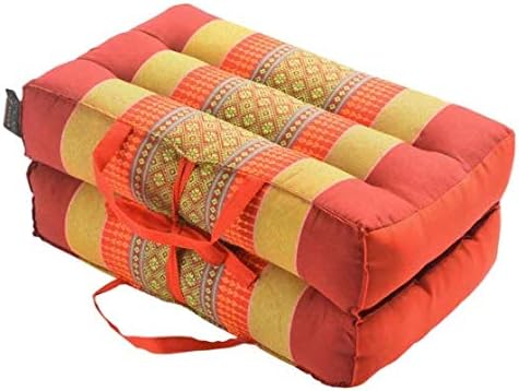 Zafuko Foldable Cushion - Red/Yellow - organic Kapok filling, use folded and unfolded for meditation, soft yoga prop, portable cushion
