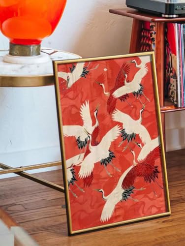 Peinture sur toile grue couronnée rouge affiche japonaise décoration murale salon 30x40