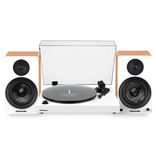 Image of Fluance RT81+ Elite Vinyl Turntable (White) and Ai61 6.5" Stereo Bookshelf Speakers (Lucky Bamboo) Bundle: High Fidelity Sound, Detailed Audio Reproduction, Seamless Integration