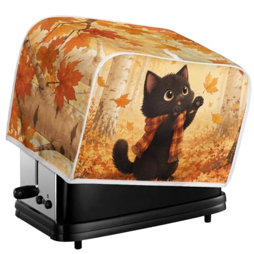 Image of Talayituse Cat Maple Print Toaster Cover 4 Slice Wide Slot, Lightweight Bread Maker Cover Dust Protection Washable Appliance Bag Autumn Decor, M
