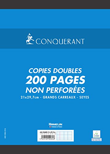Conquérant Copies Doubles non perforées A4 70 g 200 pages grands carreaux seyès Blanc