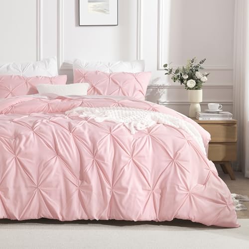 Image of Andency Twin Pinch Pleat Comforter Set (66 inchx90 inch),3 Piece Lightweight Pintuck Bedding Comforters & Sets, Fluffy Down Alternative Comforter with 2 Pillow Shams for All Season,White
