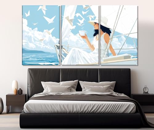 Peinture murale voile et yachting grand format art nautique chic