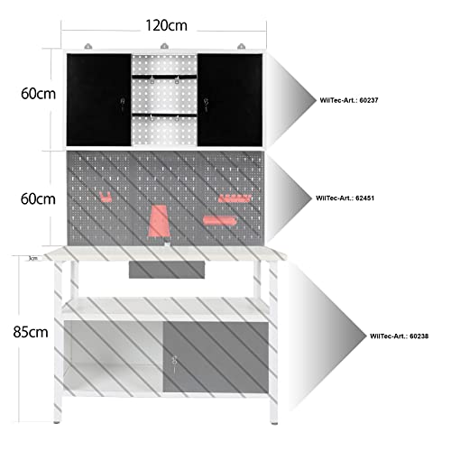 WilTec Armario Pared Taller Almacenaje Herramientas Garaje Banco Trabajo Organización Orden Profesional - imagen 5