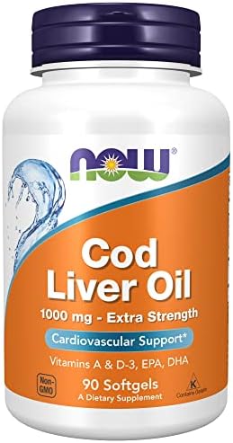 NOW Supplements, Cod Liver Oil, Extra Strength 1,000 mg with Vitamins A & D-3, EPA, DHA, 90 Softgels