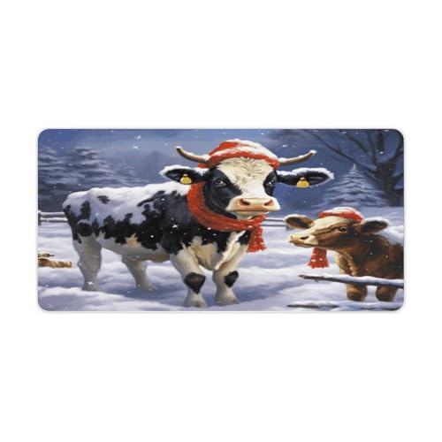 Christmas Snow Cow Desk Pad con Base de Goma Grande 60x30 cm