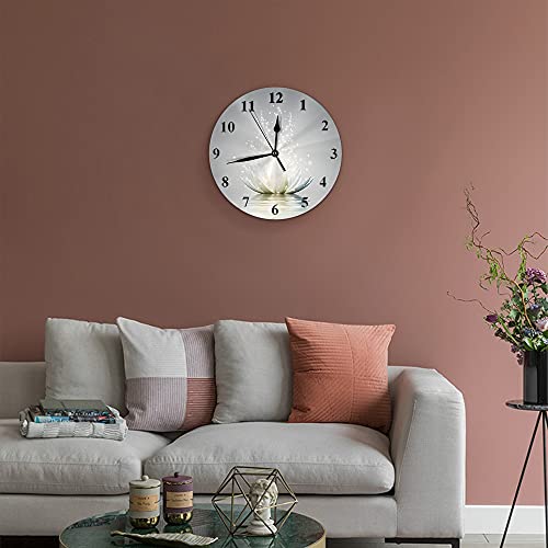 Wondertify Magic Lotus Flower Wall Clock Glowing Floral Plant Blooming Yellow Leaves Silent Non-Ticking Round Clock Decorative Battery Operated Wall Clock 10 Inch Light White Silver #TOP5