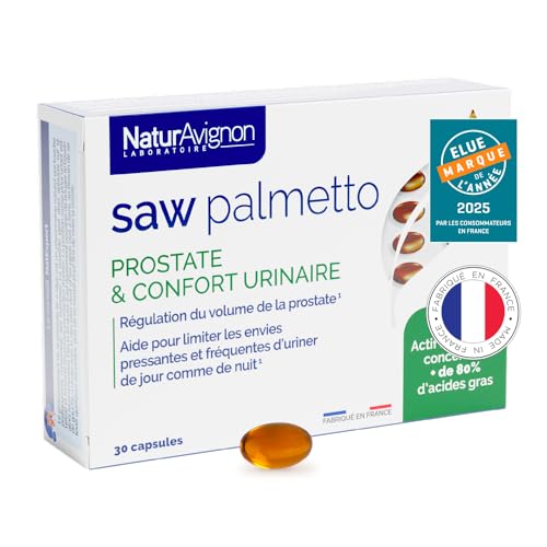 Laboratoire NaturAvignon saw palmetto - prostate et confort urinaire - complément alimentaire - palmier nain - Hautement concentré en acides gras Fabriqué en France