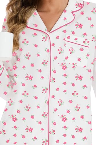 Image of LUBOT 100% Cotton Pajamas for Women Pajama Set 2 Piece PJ Sleepwear Set Soft Ladies Button Knit Long Sleeve Loungewear XS-XXL