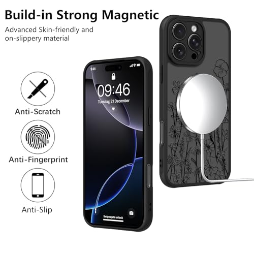 Image of KANGHAR Case for iPhone 16 Pro Florals Pattern | [Compatible with Magsafe] Cute Blooming Flowers Protective Magnetic Case for Girls Women Men