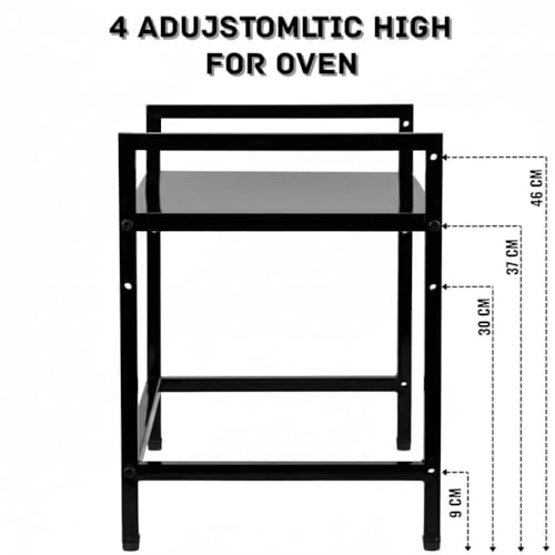 Image of RIZIK STORE Metal Adjustable Microwave Oven Stand for Kitchen Platform | 2-Tier Microwave & OTG Stand | Heavy Duty Organizer Rack | Powder Coated | Black | CRC Steel