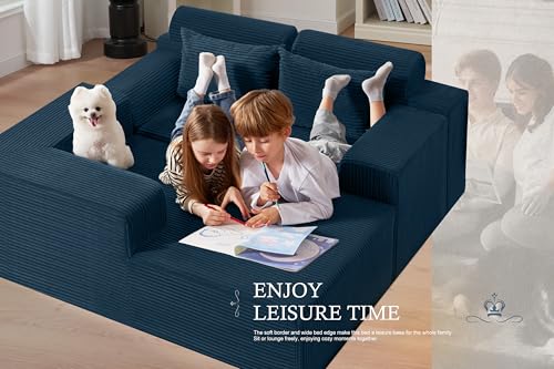 Image of HABUTWAY Sectional Couches for Living Room,No Assembly L Shaped Couch 105 inch Modular Sectional Sofa Couch with Deep Seat,Cloud Couches Furniture Sets for Apartment,Corduroy (Blue, Left Facing)