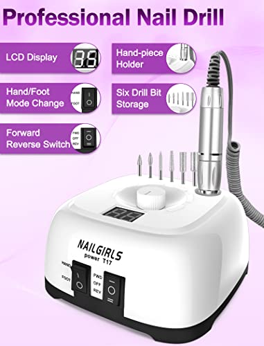 Nailgirls Electric Nail Drill Machine - 35000Rpm Professional Efile Nail File Kit With Foot Pedal For Acrylic Nails Gel Nails, Manicure Polishing Shaping Buffing, Home Salon Use #TOP1