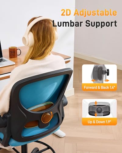 Image of LukkDys Drafting Chair with 4D Multi-Adjustable Backrest, Tall Office Chair 19.7 inch-27.6 inch Seat Height, Ergonomic Standing Desk Chair with Flip-up Arms, Foot Ring, Blue&Black