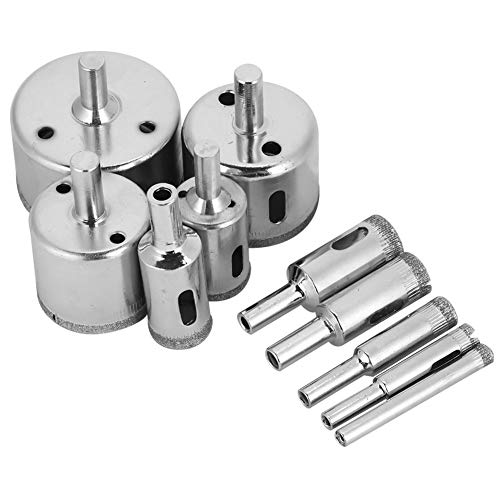 Diamond Coated Core Drill Bit Set Premium High Hardness Wear Hole Saw for Tile Ceramic Glass Porcelain Marble 10Pcs 6mm to 50mm