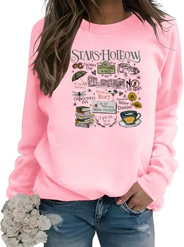Gilmore Preppy - Sudadera con diseño de estrellas, sudadera para niñas Gilmore Preppy para niñas, suéter hueco con estrellas para mujer, rosa, S