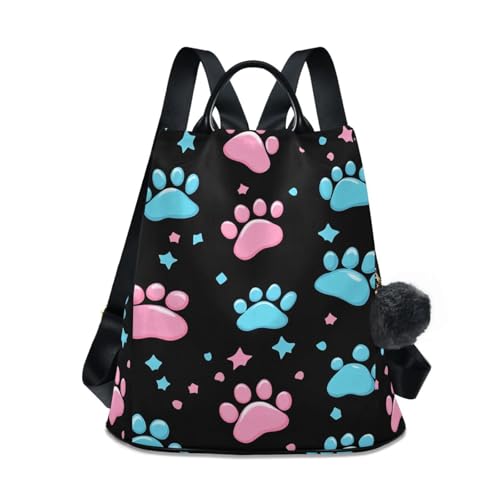 Sac à dos tendance femme à motif pattes de chien doté d'une fermeture antivol et d'un pompon