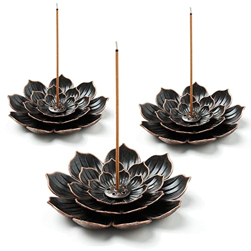 GARMOLY 3 Pack Brass Lotus Incense Holder, Incense Sticks Burner, Incense Ash Catcher
