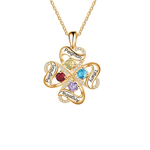 10K/14K/18K Gold Personalized Birthstone Heart Pendant Necklace Sterling Silver Custom 3~5 Name Birthstone Necklace Gemstone Jewelry for Wife, Family, Friend, Her
