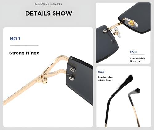 Heptagram Rimless Rectangle Sunglasses for Men Women Small Narrow Square Shades Frameless 70s 90s Eyewear Sun Glasses4