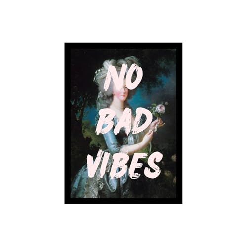Image of BLINKART Framed Photo - No Bad Vibes | Altered Art Theme | Motivational & Inspirational Wall Art Poster for Home, Bedroom, Living Room, Office, Hotel & Gifting - 12x8 Inch