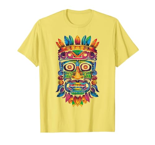 Image of Aztec Tiki Hawaiian Mayan Colorful Tikis Vacation T-Shirt, Men, Lemon Yellow, XX-Large