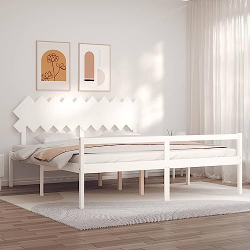 qohoio Estructura de Cama con cabecero sommier Estructura de Cama Base de Cama Madera Maciza Blanco 200x200 cm