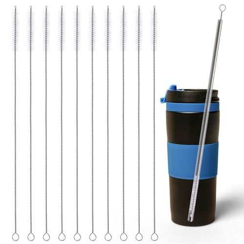 Image of Giantree 10 Pcs Straw Cleaner Brush, 11.8 Inch Extra Long Straw Cleaner Brush, Reusable Stainless Steel Handle Nylon Bristles Straws Cleaning Brushes for Cleaning Cup Straws Bottles Coffee Makers