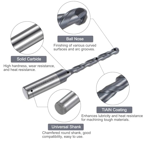 QUARKZMAN Kugelkopf-Fräser CNC-Fräser-Bit, 1/16 Radius 1/4 Schaft Vollhartmetall TiAlN-beschichtetes Aufwärts-Spiral-2-Schneiden-Fräswerkzeug, 1/8 Durchmesser 2 Gesamtlänge