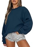 ANRABESS Womens Sweatshirts Crewneck Fleece Oversized Pullover Sweaters Fall Winter Cute Tops Teen Girls Preppy Clothes 2025 Navy Blue Large