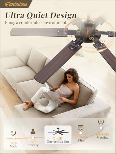 Fanbulous 2-Pack 48-inch 6-Speed Ceiling Fans (No Light), Quiet Reversible DC Motor with Remote 2-Color (black and walnut) Reversible Blades - image 4