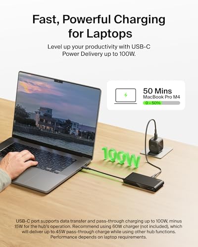 Image of Belkin USB Hub for Laptop 8-in-1, USB C Hub - Multi USB Port Adapter with 2.5Gbps Ethernet, 4K HDMI @ 60Hz, 100W USB-C PD, 10Gbps Transfer | Type C Hub for MacBook, iPad Pro, Windows, ChromeOS