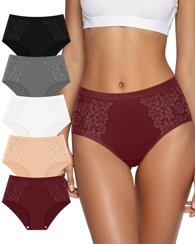 Women's Underwear Cotton 5 Pack Lace Panties Full Coverage Comfortable Breathable Ladies S-XXL - Main Image
