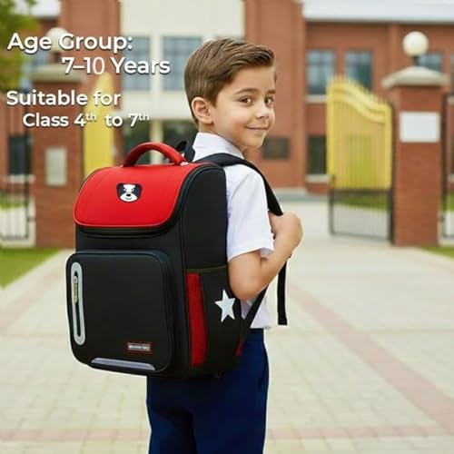 Image of Bear Print Flap School Bag for Boys Girls 6-10 Years Waterproof Lightweight Kids Backpack Large Capacity Student Bag for Books & Padded Straps & Back Support