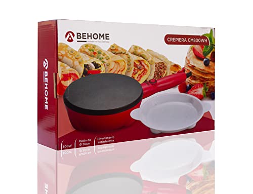BEHOME Elektrische Crêpes-Pfanne mit Griff für Crêpes, antihaftbeschichtet, 800 W, 20 cm, Rot – Bild 3