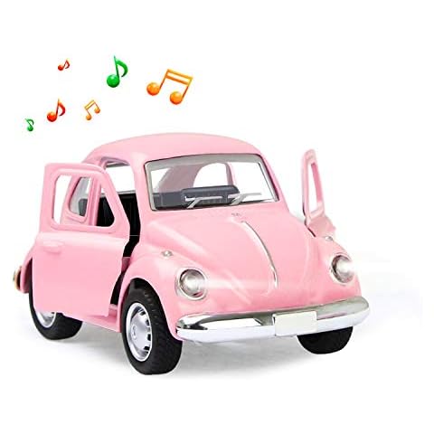 Coolplay Mini Toy Car Light-up and Musical Pull Back Frition Car Toy Classic Die Cast Car Model Educational Toys for Girls Toy Car Pink Cover