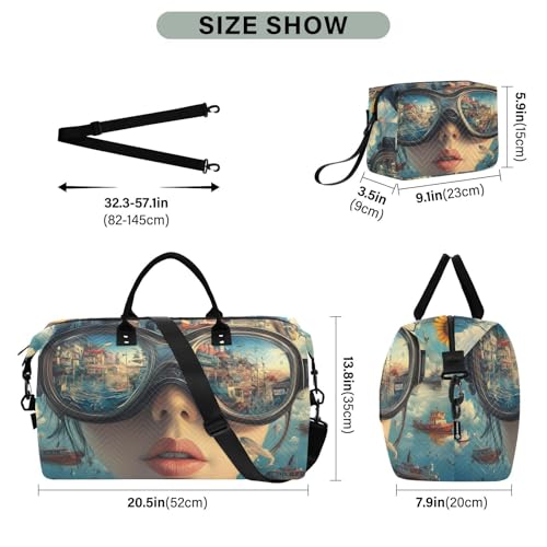 Woman World Surreal Travel Duffel Bag, Gym Bags with Multiple Interior Pockets for Men Women Toiletry Purse Included 20.5”x 1.9” x 13.8”3