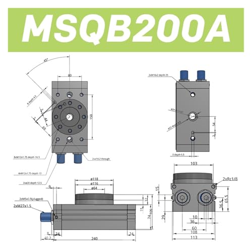 Vérin pneumatique rotatif MSQB200R robuste avec ajustement de 0 à 190° - 3