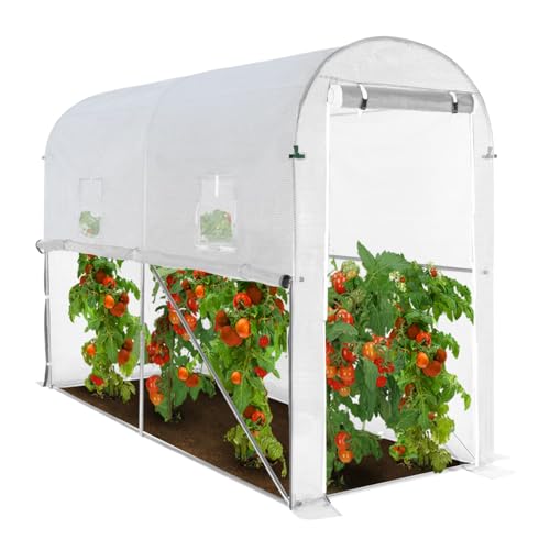 IDMarket - Tomatenhaus mit Moskitonetz und Tür mit Reißverschluss, 3 m², Weiß, verzinkter Stahlrahmen, UV-beständige PE 130 g/m² Abdeckplane mit 2 Fenstern und aufklappbarer Seite