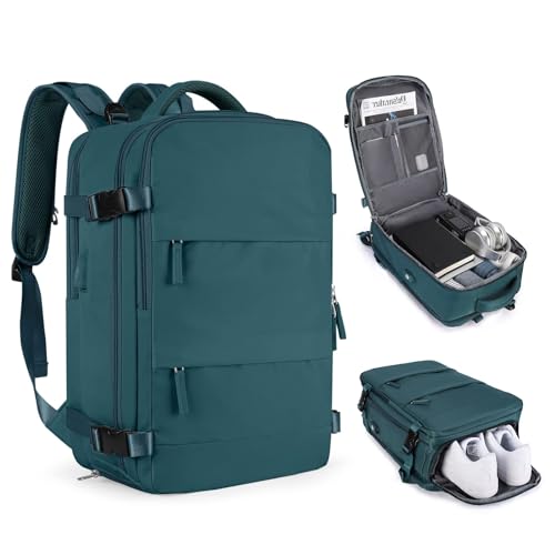Mochila De Viagem Grande Impermeável, Com Porta Usb, Compartimento Para Sapatos, Bolsa Para Objetos úmidos, Mochila Para Notebook, Mochila Feminina (VERDE ESCURO)