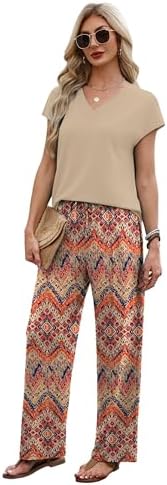 XIEERDUO Travel Outfits for Women 2 Piece Sets Lounge Casual Cruise Outfits Beach Vacation Clothes V Neck Tops Matching Airport Travel Clothing Bohemia Pattern M — view 4