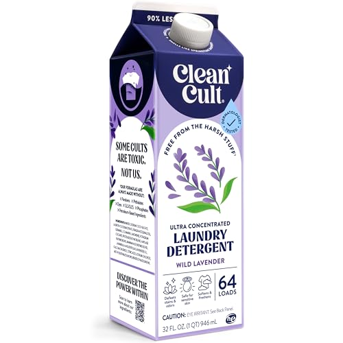 Ultra Concentrated Liquid Laundry Detergent Soap, 64 loads (32 oz), Long Lasting Scent, 90% Less Plastic, No Harsh Chemicals, Wild Lavender, Defeats Stains & Odors, HE/Standard Compatible