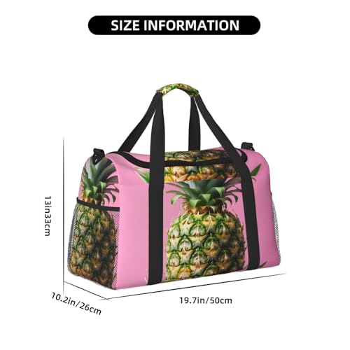 Pineapple Print Travel Duffle Bag - Foldable Personal Item Travel Bag for Women & Men,Carry-On Convertible Crossbody Tote Bags with Adjustable Shoulder Strap & Pockets 13x10.2x19.7 in4