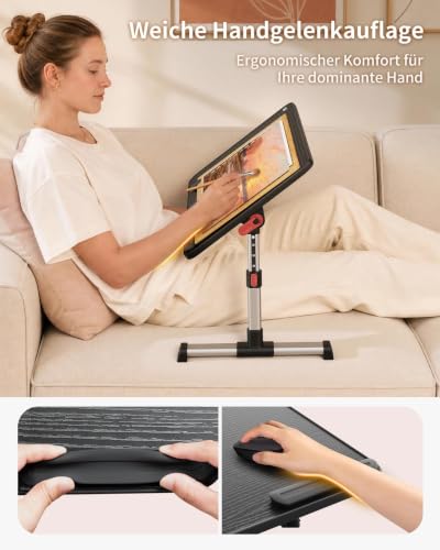 Image of SAIJI Laptop Table on Bed, Aluminium Alloy Laptop Desk 60cmx33cm, Adjustable & Foldable Laptop Table for Sofa /Floor, Height & Angle Adjustable, Non-Slip Wrist Rest & Retractable Stoppers - Black