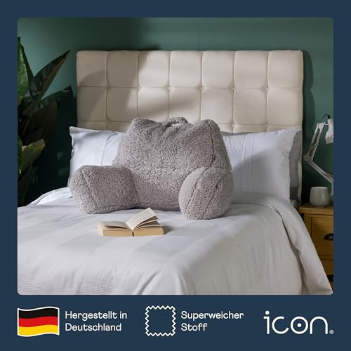 Icon Teddybär Rückenlehne Lesekissen, Grau, Lesekissen Flauschig mit Sitzsack Füllung, Rückenstütze mit Tragegriff