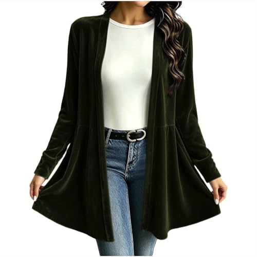Womens Velvet Long Cardigan Open Front Long Sleeve Fall Jacket Dressy Party - image 1