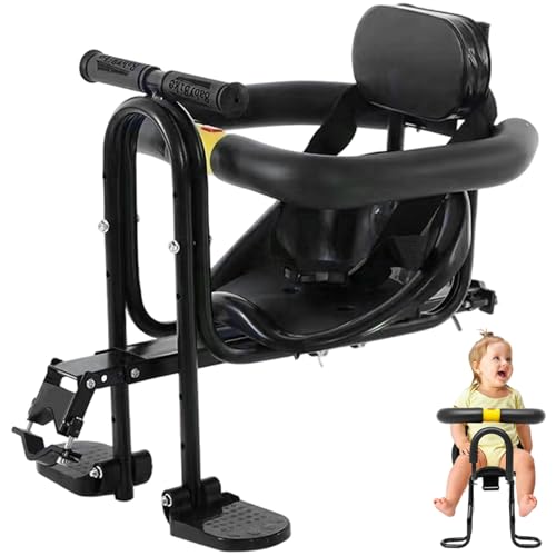Nukinp Asiento de bicicleta para niños de 2 a 5 años con cinturón de seguridad, respaldo, reposapiés y asa para niños de 2 a 5 años