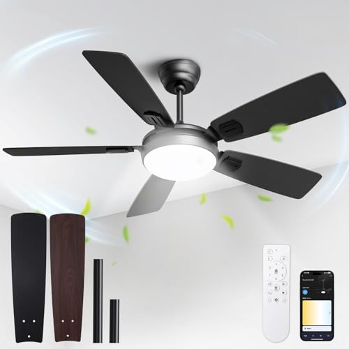 BLITZWILL Deckenventilator mit Beleuchtung, Ø132cm App Steuerung & Fernbedienung Deckenventilatoren mit Licht LED, 6 Geschwindigkeiten, 3 Farben Dimmbar, Leise DC-Motor, Sommer-Winterbetrieb, Timer